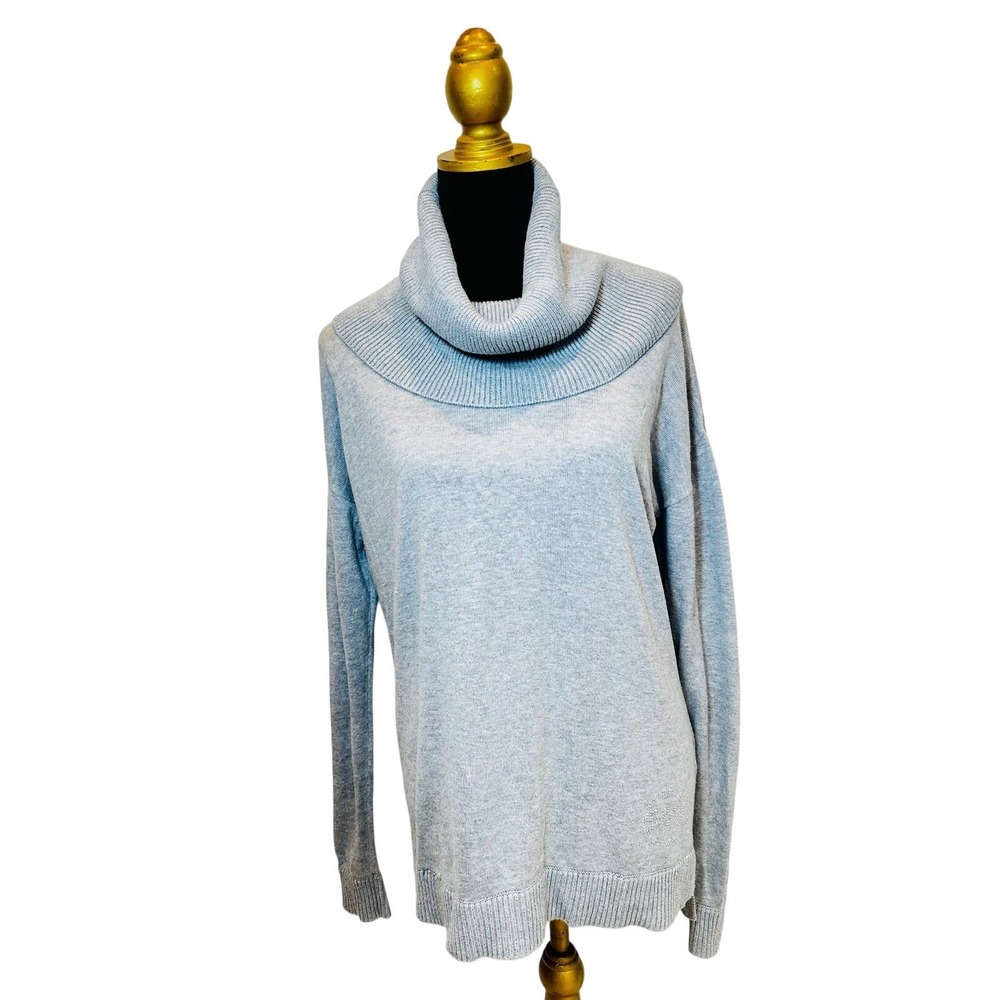 Michael Kors Gray Cowl Neck Rhinestone Logo Sweater Size M Heather Knit Tunic